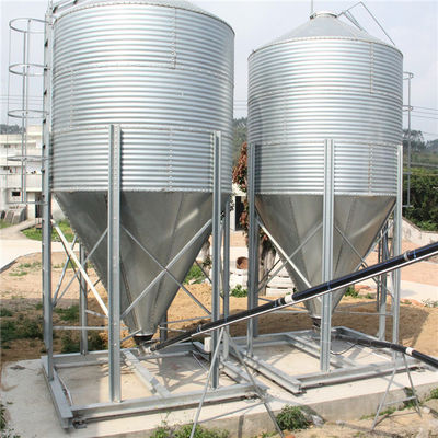Galvanized Poultry Farming Equipment 15 Tons Storage Feed Silo Sliver Color